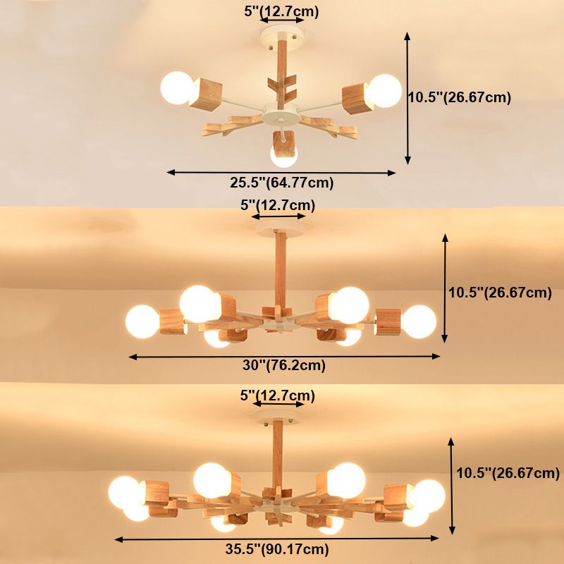 Multi Light Spherical Branch Hanging Lights Modern Style Solid Wood Hanging Lighting