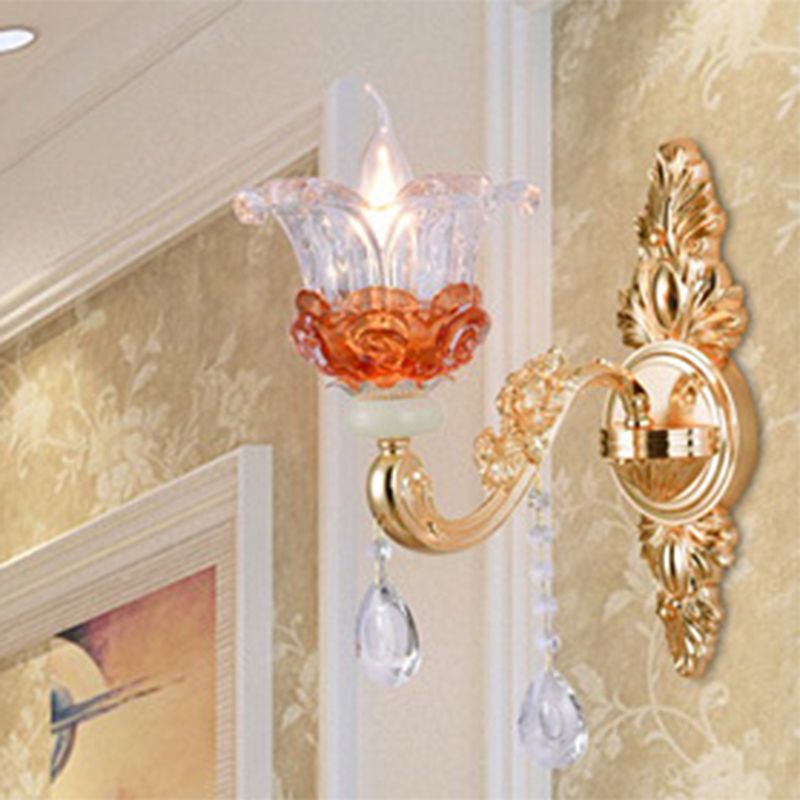 Lampadino a petalo di vetro a vetro a testura chiara MODERNO MODERNO MODERNO SOSPENSIONE GOLD SPENDANT CON Accento di cristallo