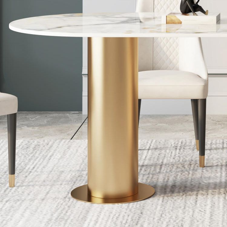 Traditional Luxury Sintered Stone Top Dining Table in White Oval Table with Double Pedestal