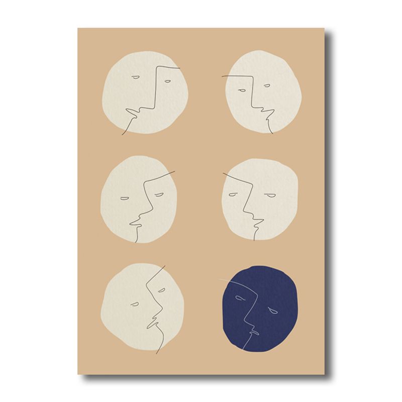Comics Moon Face Wall Art Decor Minimalist Textured Canvas Print in Beige for Bedroom