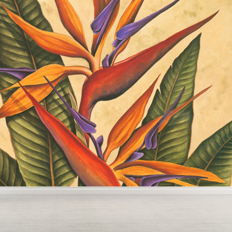 Giant Tropical Mural Decal in Yellow Flower Print Wall Art, Custom Size Available