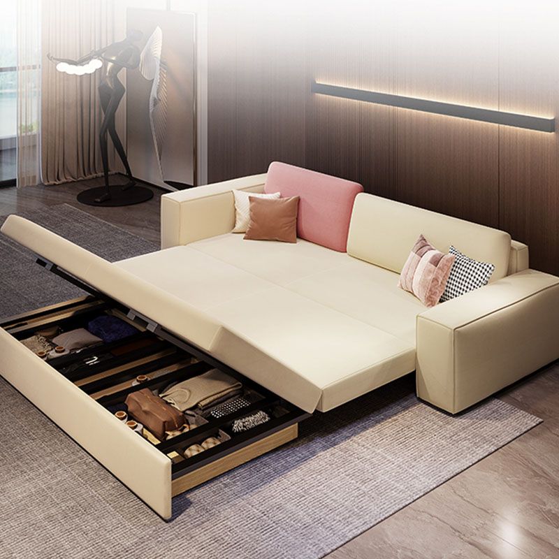 Convertible Sofa Bed Square Arm Standard Settee Furniture with Storage