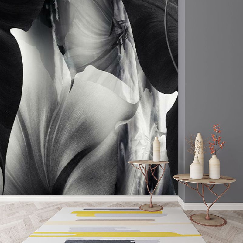 Full Size Floral Wall Mural Decal Black-White Non-Woven Wall Decor, Moisture Resistant, Custom Made