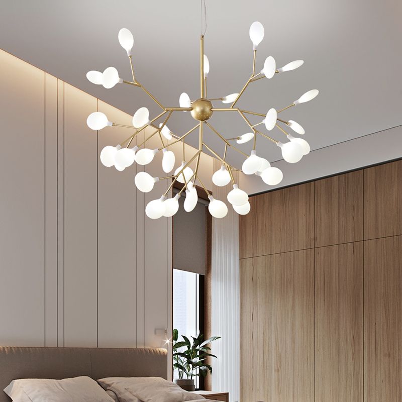 Acrylic Gold Pendant Light in Modern Luxury Style Wrought Iron Firefly Hanging Lamp for Living Room