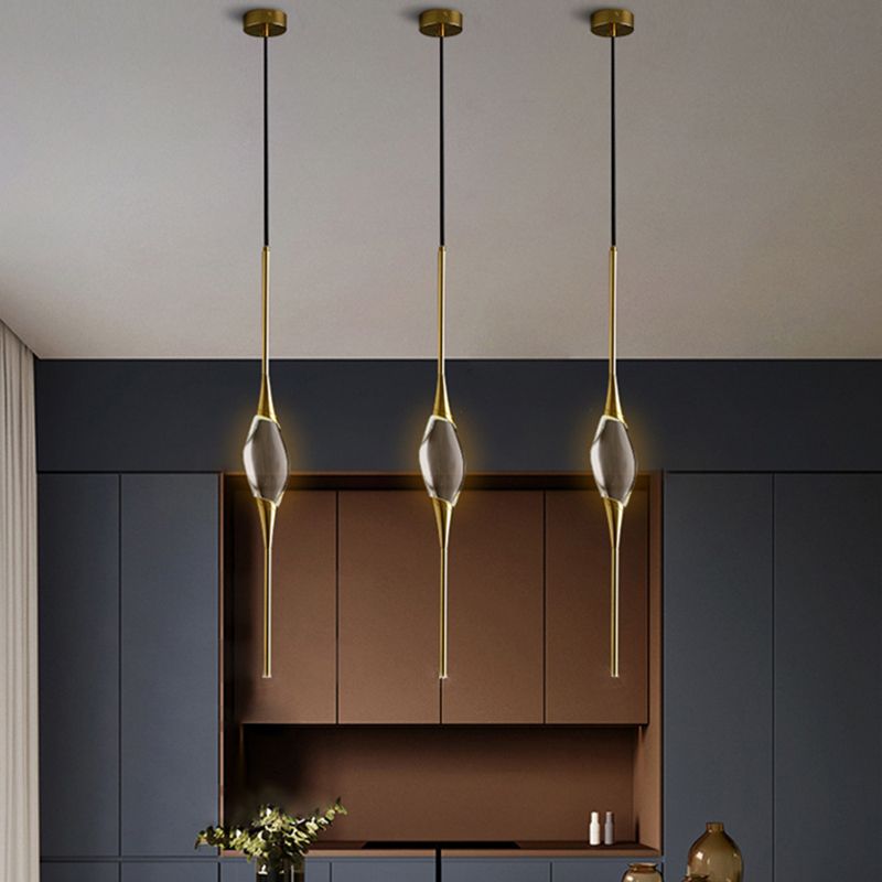 Copper Gold LED Hanging Lamp in Modern Luxury Style Crystal Geometric Pendant Light for Bedroom