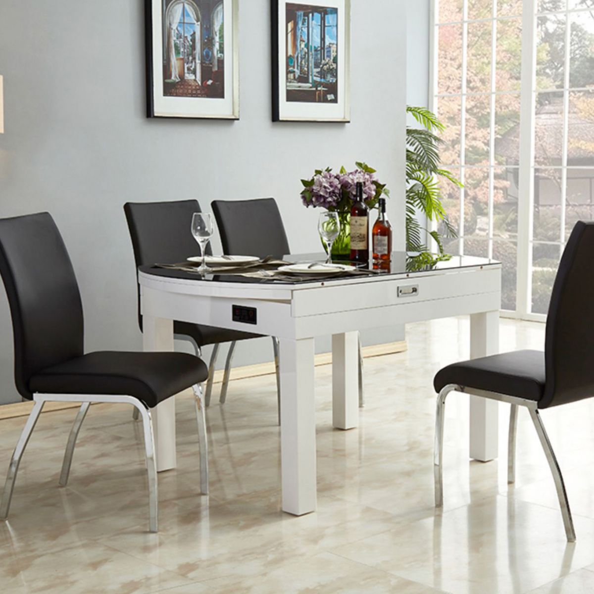 Silla sin brazos de comedor de cuero PU Glam, sillas de comedor de metal para uso doméstico