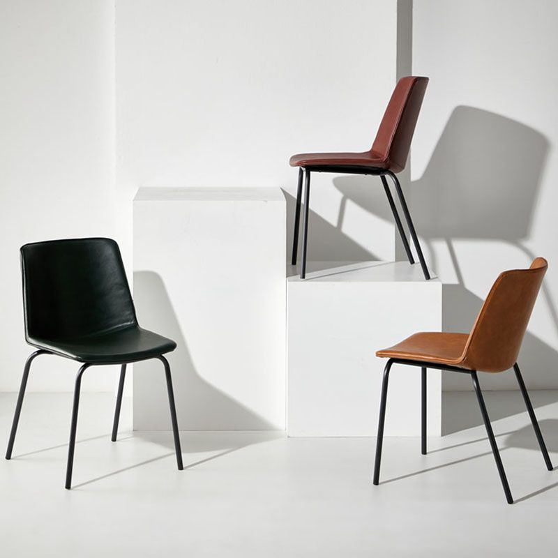 Silla con respaldo sólido sin brazos de diseño industrial para cocina, silla lateral de comedor de cuero