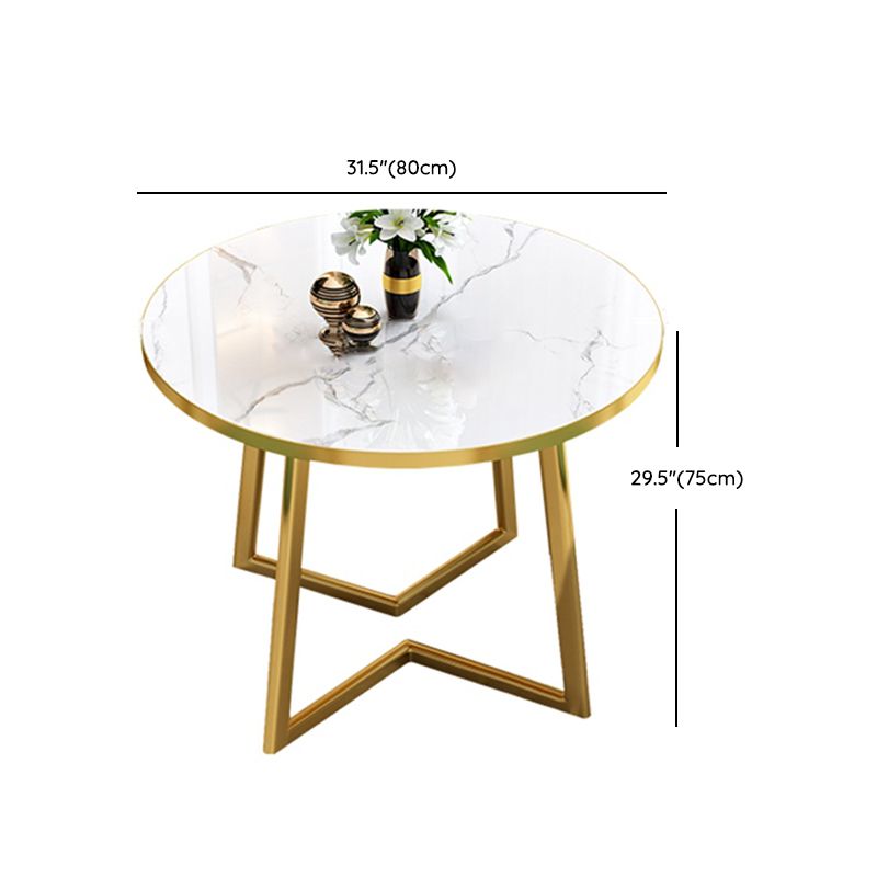 Glam Wood Top Dining Table Round Tabletop with Iron Double Pedestal Base