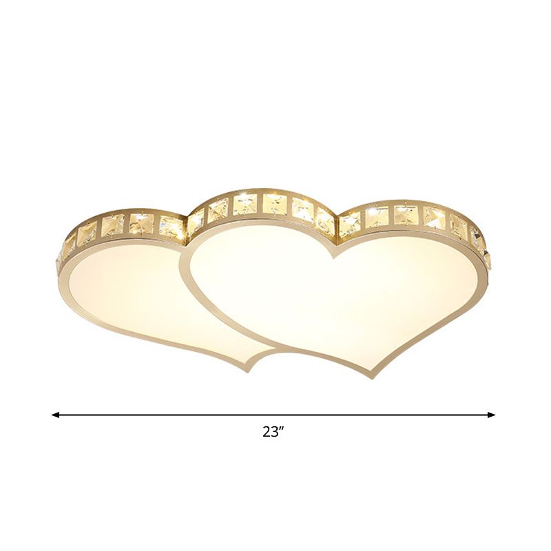 Loving Heart Beveled Crystal Flush Lamp Modernist LED Gold Ceiling Mounted Fixture in Warm/White Light