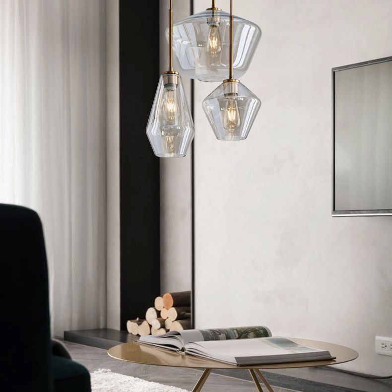Clear Hand Blown Glass Ceiling Pendant Lamp Modern Minimalist 1 Light Hanging Lamp for Living Room