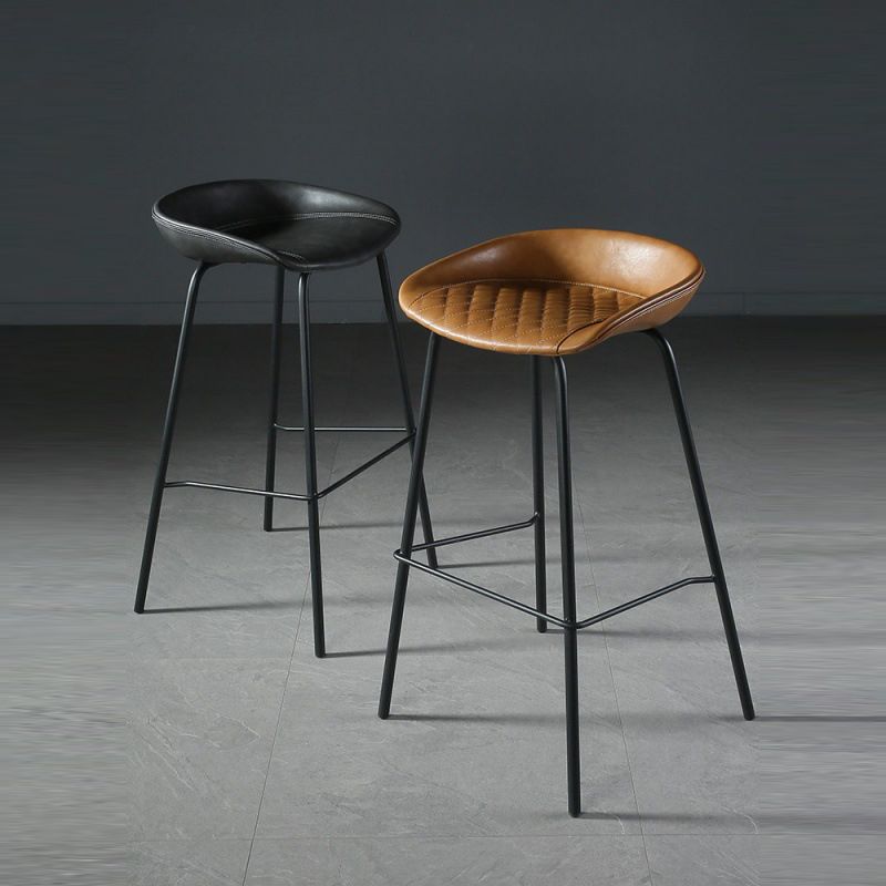 Industrial Matte Finish Leather Barstool Living Room Low Back Stool