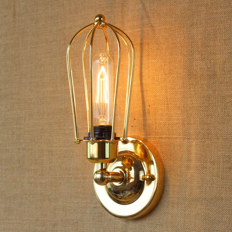Wrought Iron Wall Lamp Sconce Industrial Cage Bedroom Sconce Light Fixture