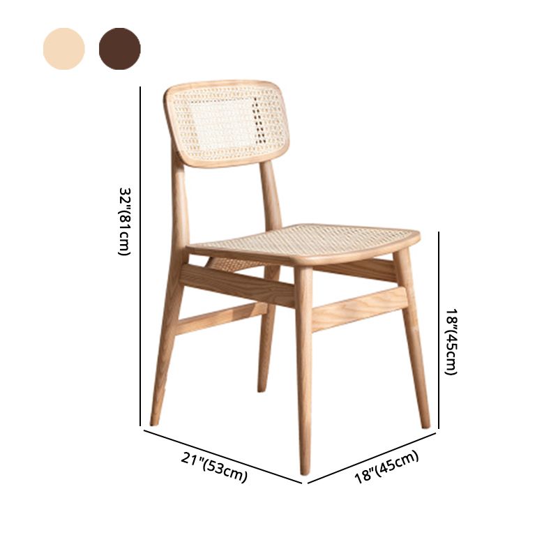 Silla de comedor de estilo escandinavo de ratán de madera, silla lateral de comedor con respaldo abierto