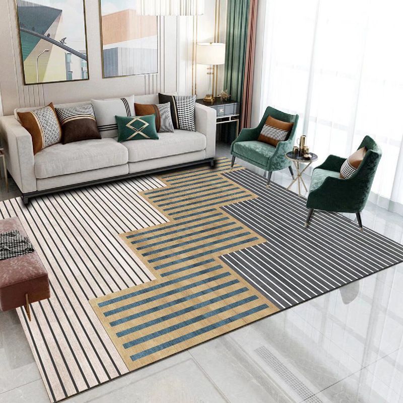 Gray Modern Rug Polyester Streak Rug Stain Resistant Rug for Living Room