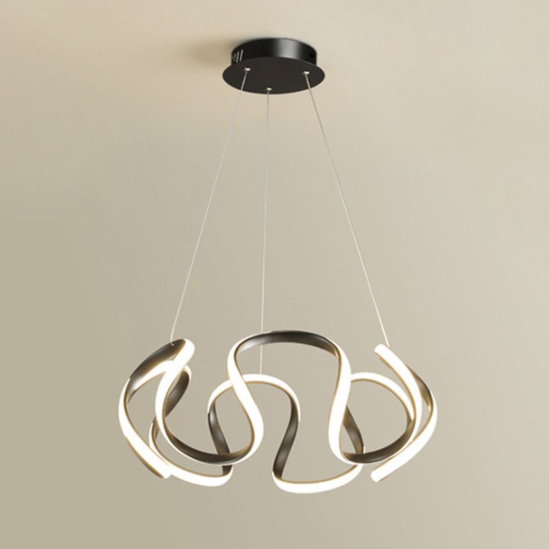 Adjustable Hanging Cord Chandelier Light Modern Simplicity Symmetrical Curves Metal Ceiling Pendant for Restaurant