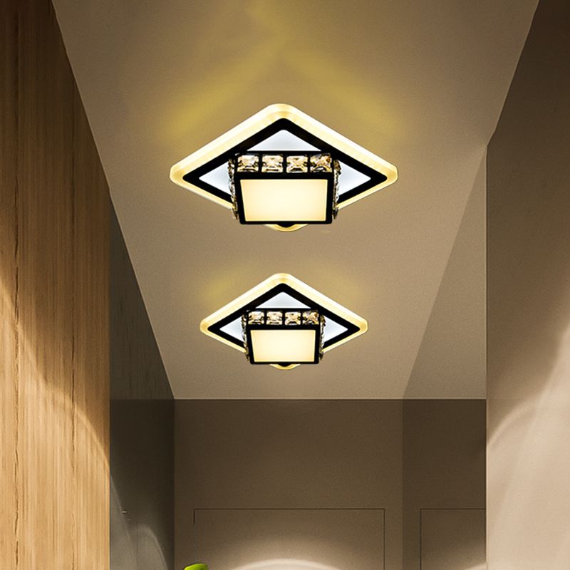 Round/Square Crystal Block Flush Mount Simplicity LED Black Close to Ceiling Lighting for Doorway
