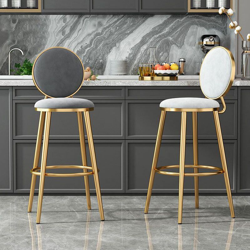 Glam Velvet Bar Stool Low Back Footrest Round Indoor Counter and Bar Stool