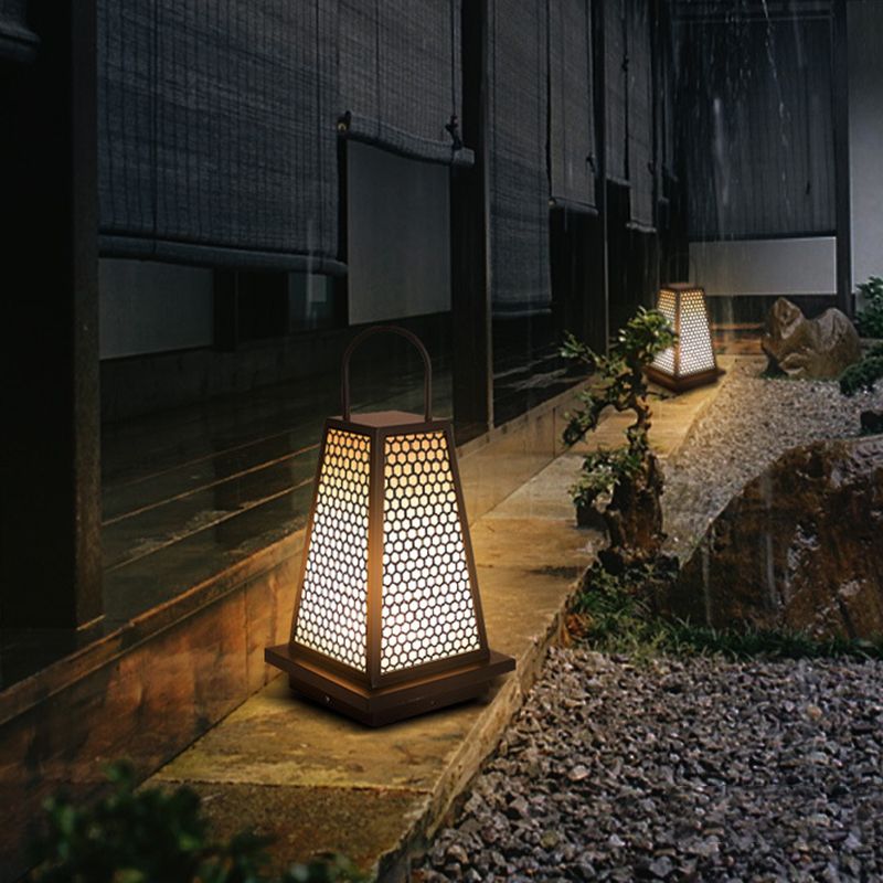 Contemporary Waterproof Outdoor Solar Pillar Lamp in Black for Courtyard