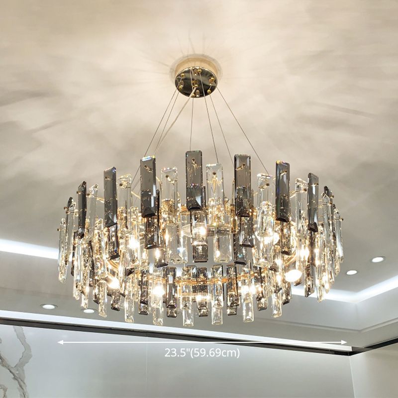 Drum Pendant Ceiling Light Modernist Smoke Grey Crystal Living Room Chandelier Lamp