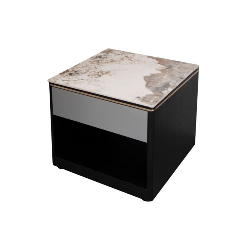 Stone Block 1-Drawer Shelf Included Side Table with Wood Accents - 20.47" H