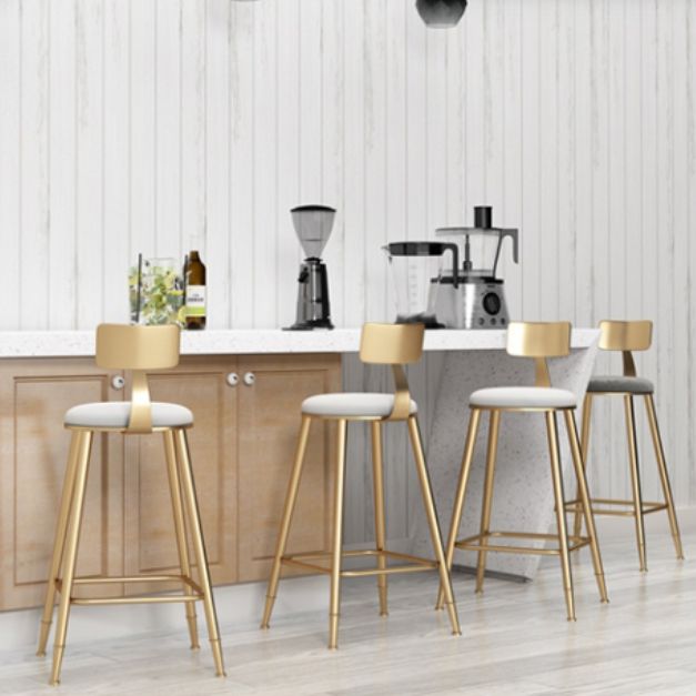 Glam Armless Backrest Counter Stool Steel Cafe Bar Stool with Cushion and Pedal