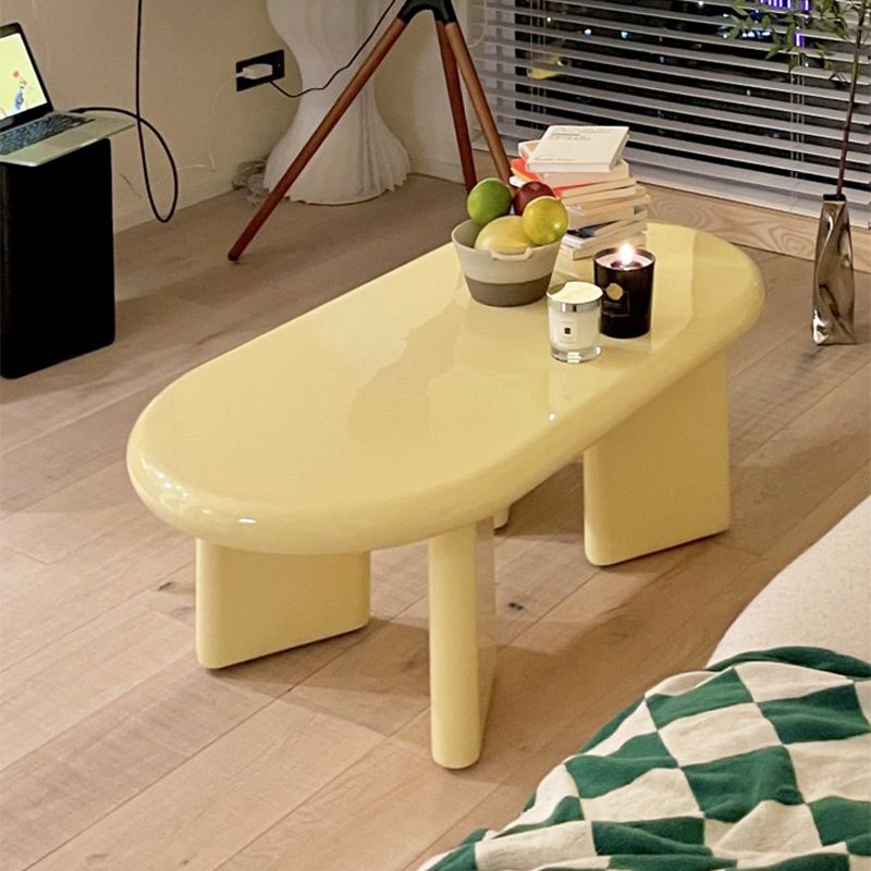 Contemporary Oval Wooden Coffee Table with 4 Legs and Wooden Top