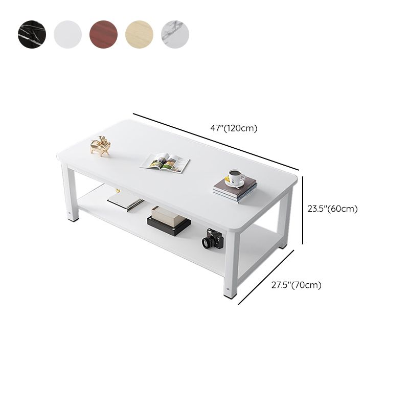 Rectangle Wooden Top Coffee Table with Storage Shelf Modern Style