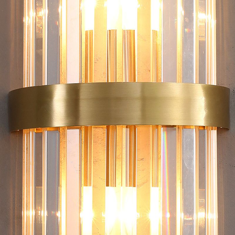 Crystal Half-Cylinder Shape Wall Sconce Modern Style 2 Lights Wall Light Fixture in Gold