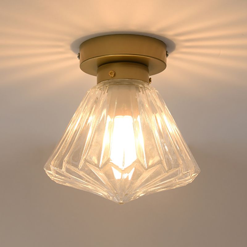 1 Head Flush Light Colonialism Clear Glass Scalloped Ceiling Fixture for Kitchen, 6.5"/7" W