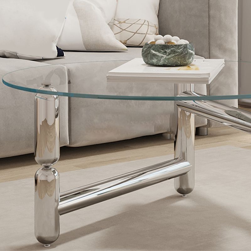Modern Style Transparent Glass Table with Metal Base Coffee Table