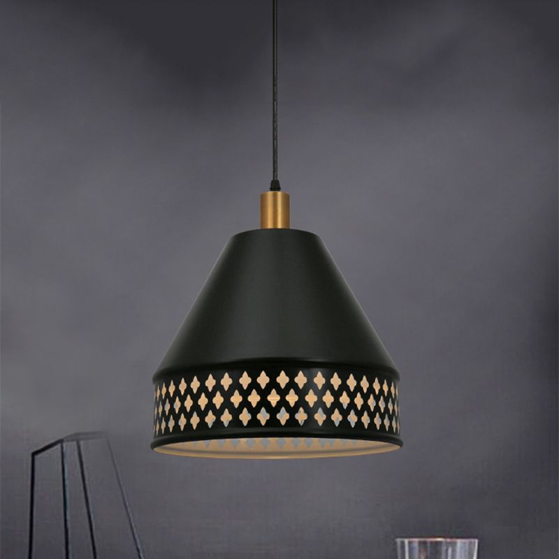 Industrial Taper Decke Anhängerlampe Einer Glühbirnen -Hang -Licht mit Ausschnitten in Schwarz