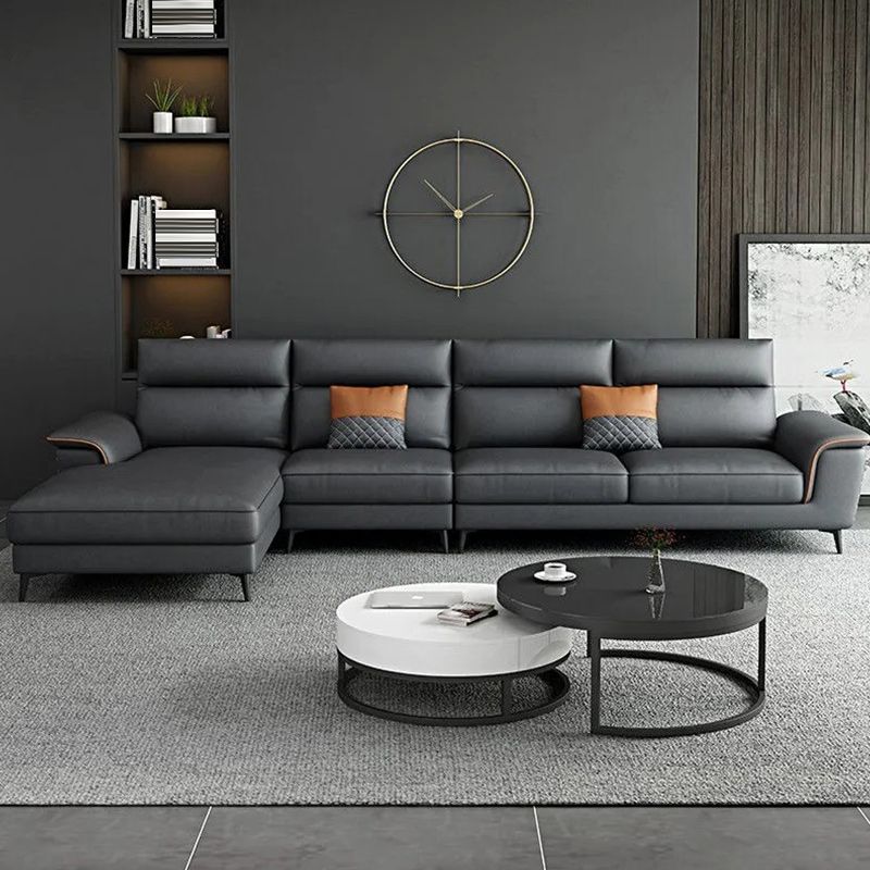 Modern 4-Seater Pillow Top Arm Sofa Faux Leather Sofa with Chaise - 129.9" W