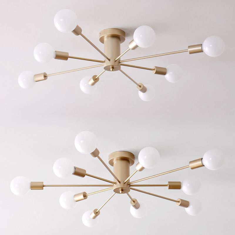 Multi Light Semi Flush Light Industrial Sputnik Metal Ceiling Lamp for Bedroom