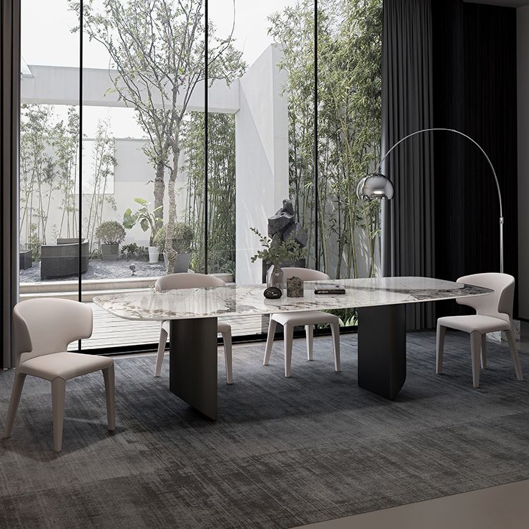 Modern Sintered Stone Table Set of 3/5 with Rectangle Table Dining Set with Black 3 Legs