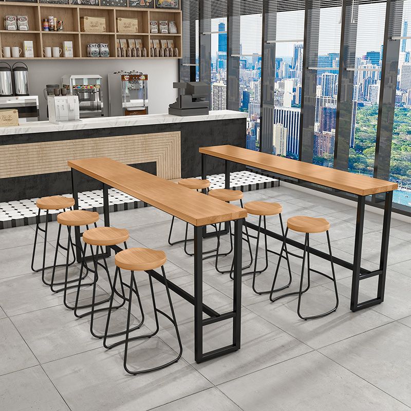 1/5 Pieces Industrial Iron Bar Table Set Rectangle Pine Wood Top Bistro Set with Footrest