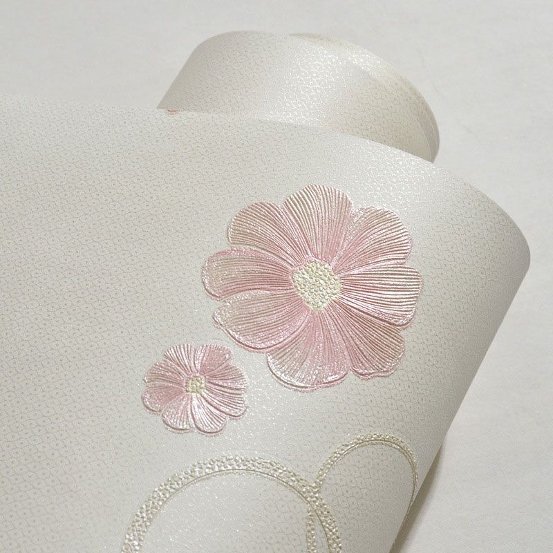 Decorative Dense Flower Design Wallpaper Roll Non-Woven Fabric Simple Wall Covering for Kids, Easy to Remove