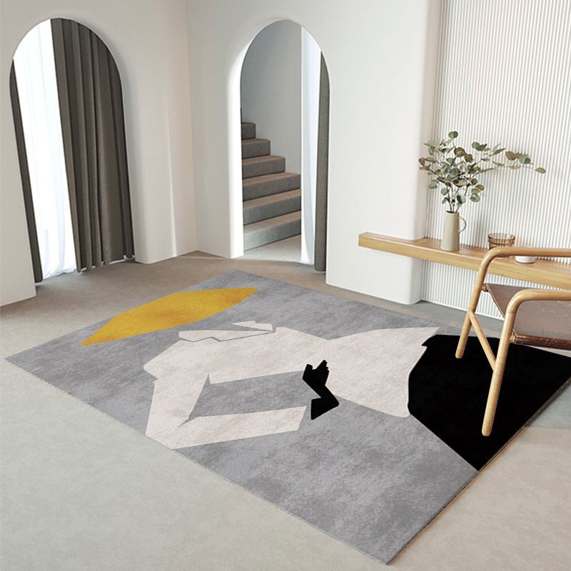 Black Modern Print Carpet Polyester Simple Carpet Washable Carpet for Living Room
