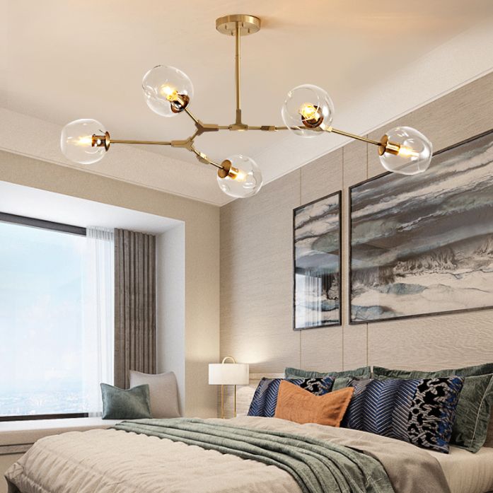 Postmodern metalen hangende kroonluchter licht heldere glazen schaduw suspensie Licht in goud voor slaapkamer