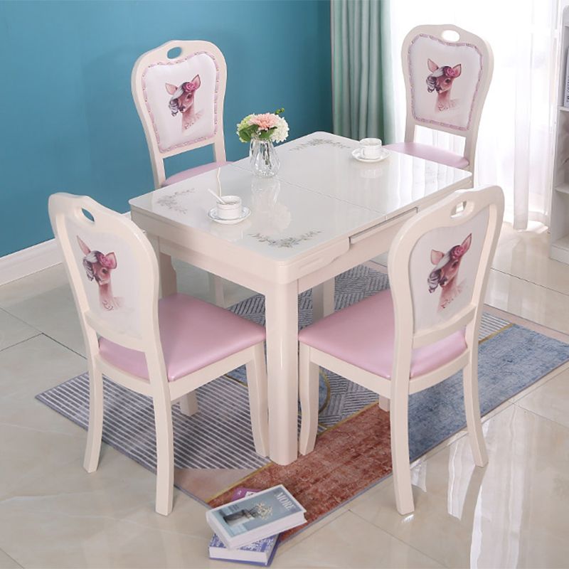 Contemporary Extendable Rectangular Glass Dining Table with 4 Legs