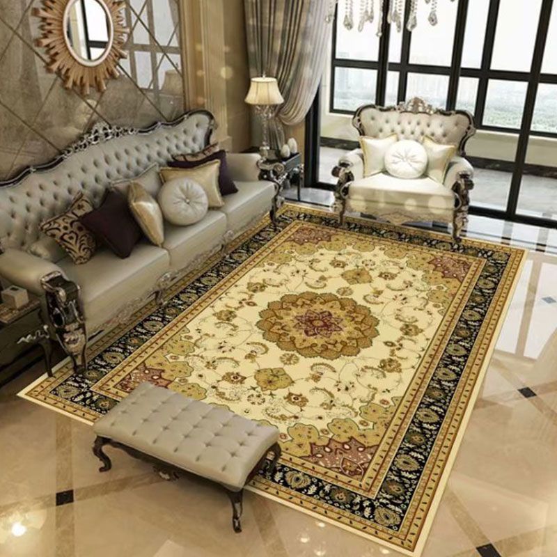 Mid-Century Medallion Pattern Carpet Polyester Area Rug Non-Slip Backing Indoor Rug for Living Room