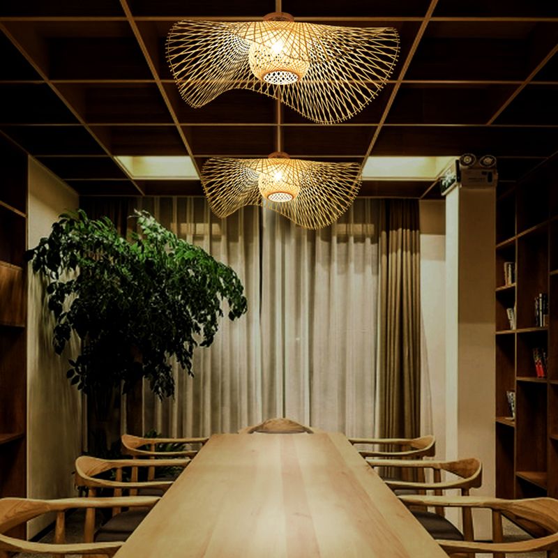 Modern Flush Mount Light Simple Ceiling Lamp with Bamboo Shade for Living Room