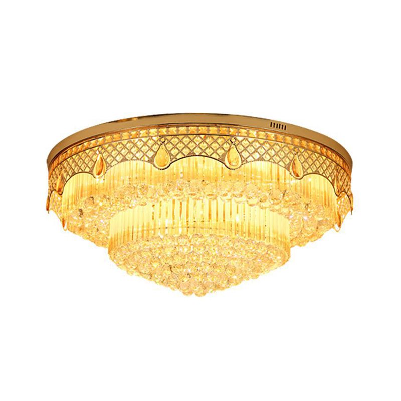 6 Bulbs Tapered Ceiling Light Modern Gold Finish Clear Cut Crystal Balls Flush Mount Lamp