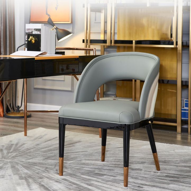 Glam Style Open Back Leather Upholstered Dining Chair with Wooden Legs