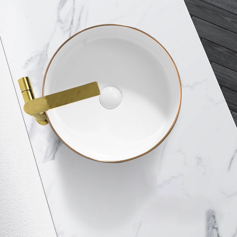 Contemporary Bathroom Sink with Pop-Up Drain Porcelain Oval-Shape Vessel Bathroom Sink