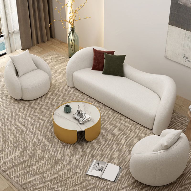 Modern Style Curved Sofa with Pillows Sloped Armed Sofa in White