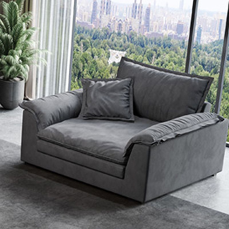 Square Arm Dark Gray Removable Cushions Contemporary Faux Leather Sofa
