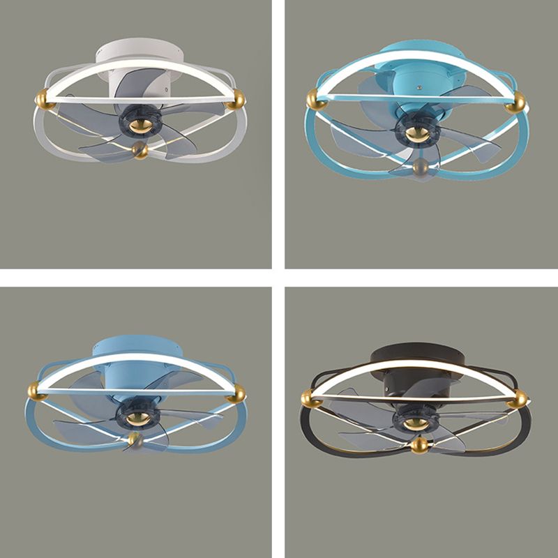 Metal Round Shape Ceiling Fans Light Modern 2-Lights Flush Mount Ceiling Fan Light