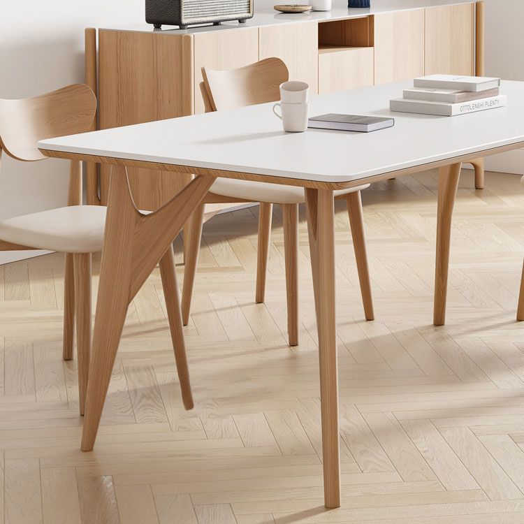 White Stone Top Dining Table Glam Style 4 Legs Dining Table for Dining Room