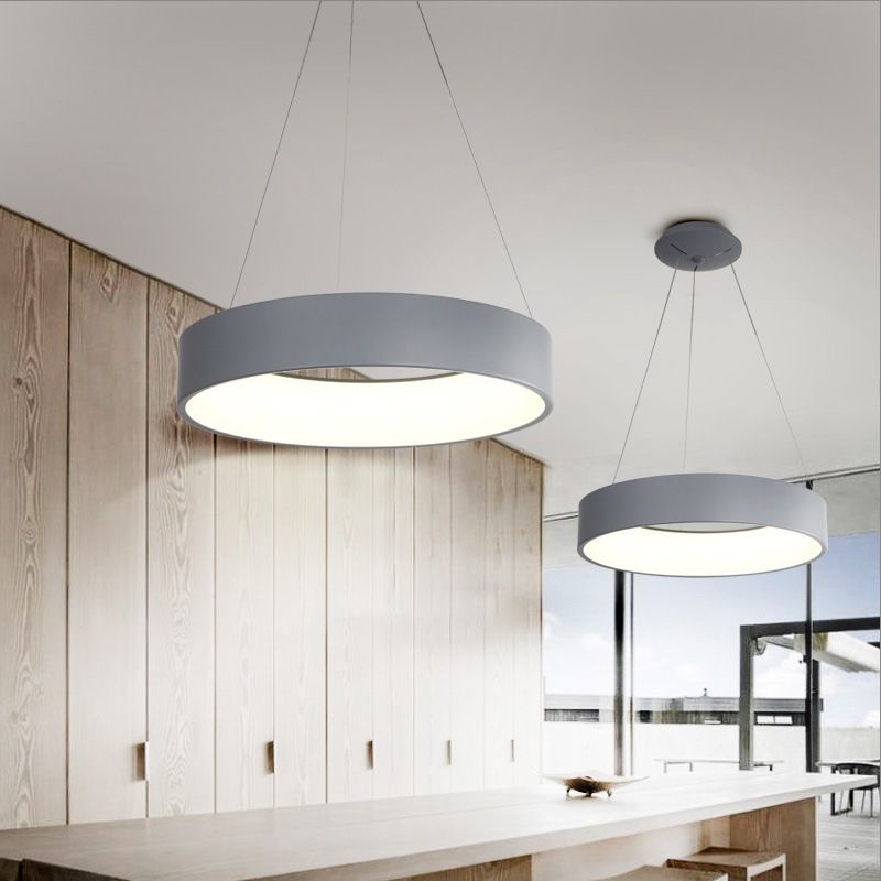 Circular/Squared Metal Pendant Ceiling Light Simple 1 Head Gray/White Ceiling Hanging Lamp in Warm/White/Third Gear Light, 18"/23.5" Wide