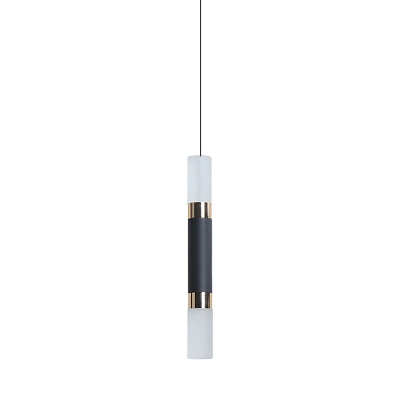 Tube Bedside Pendulum Light Iron Minimalist 10"/12"/12.5" High LED Hanging Pendant in Black, Warm/White Light